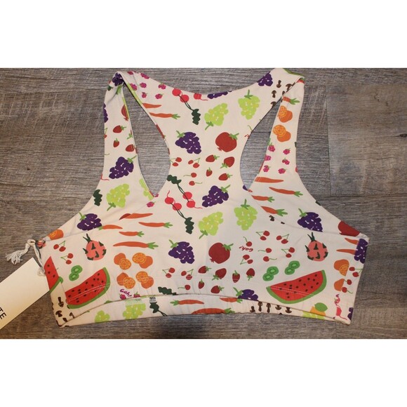 Mate the Label Women's Organic Stretch Sports Bra WHITE FRUIT  XL LISA SAYS GAH - Picture 2 of 5